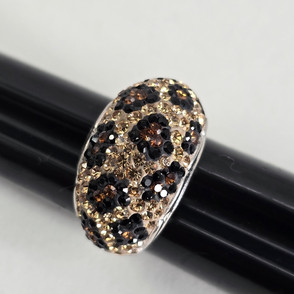 Sterling Silver 925 Luxurious Black and Gold Mosaic Ring